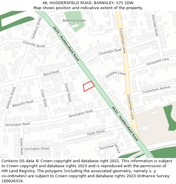 46, HUDDERSFIELD ROAD, BARNSLEY, S75 1DW: Location map and indicative extent of plot