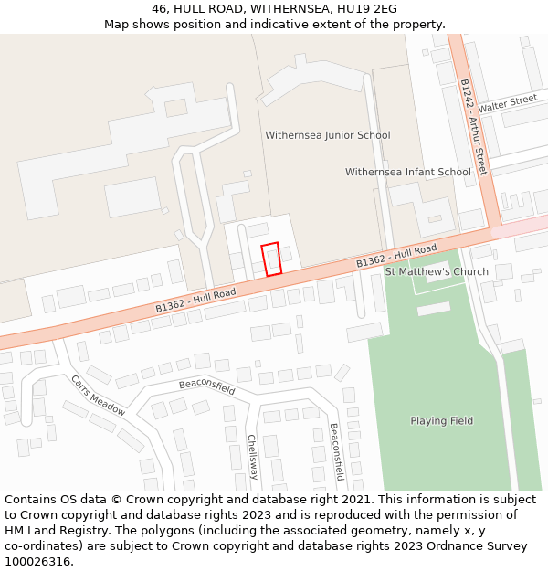 46, HULL ROAD, WITHERNSEA, HU19 2EG: Location map and indicative extent of plot