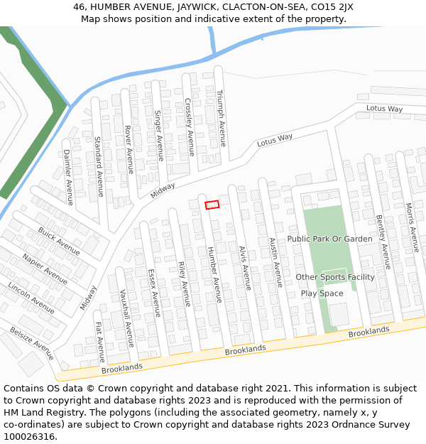 46, HUMBER AVENUE, JAYWICK, CLACTON-ON-SEA, CO15 2JX: Location map and indicative extent of plot