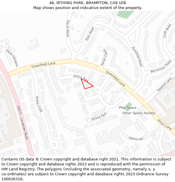 46, IRTHING PARK, BRAMPTON, CA8 1EB: Location map and indicative extent of plot