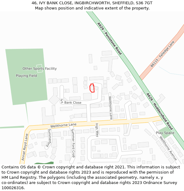 46, IVY BANK CLOSE, INGBIRCHWORTH, SHEFFIELD, S36 7GT: Location map and indicative extent of plot