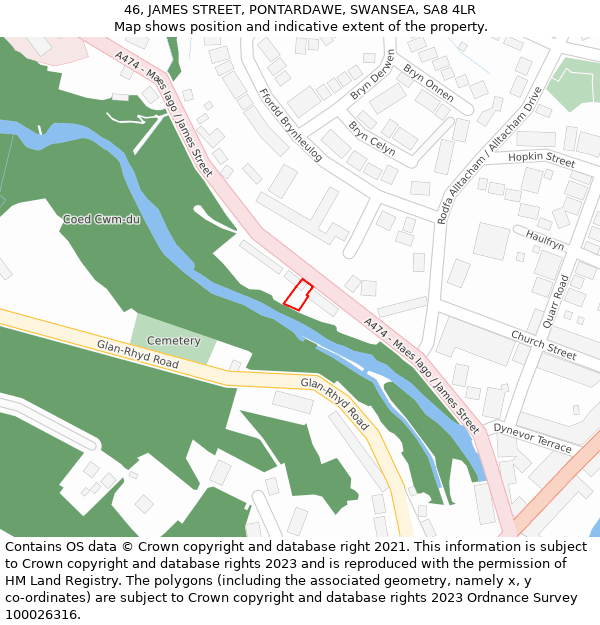 46, JAMES STREET, PONTARDAWE, SWANSEA, SA8 4LR: Location map and indicative extent of plot