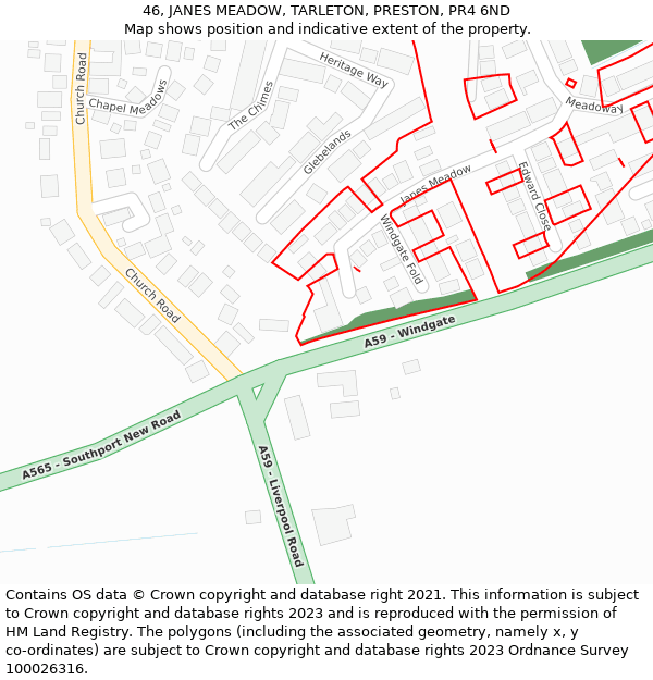46, JANES MEADOW, TARLETON, PRESTON, PR4 6ND: Location map and indicative extent of plot