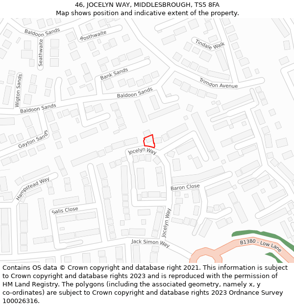 46, JOCELYN WAY, MIDDLESBROUGH, TS5 8FA: Location map and indicative extent of plot