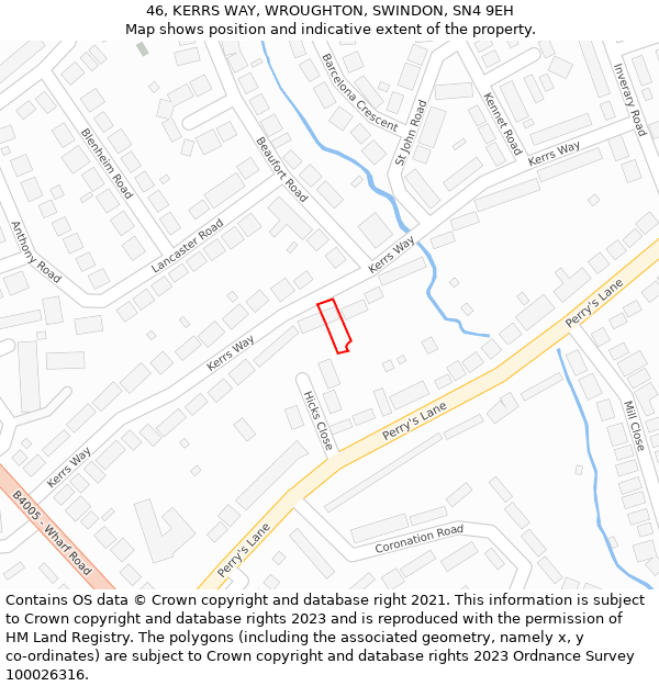 46, KERRS WAY, WROUGHTON, SWINDON, SN4 9EH: Location map and indicative extent of plot