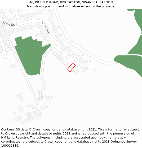 46, KILFIELD ROAD, BISHOPSTON, SWANSEA, SA3 3DN: Location map and indicative extent of plot