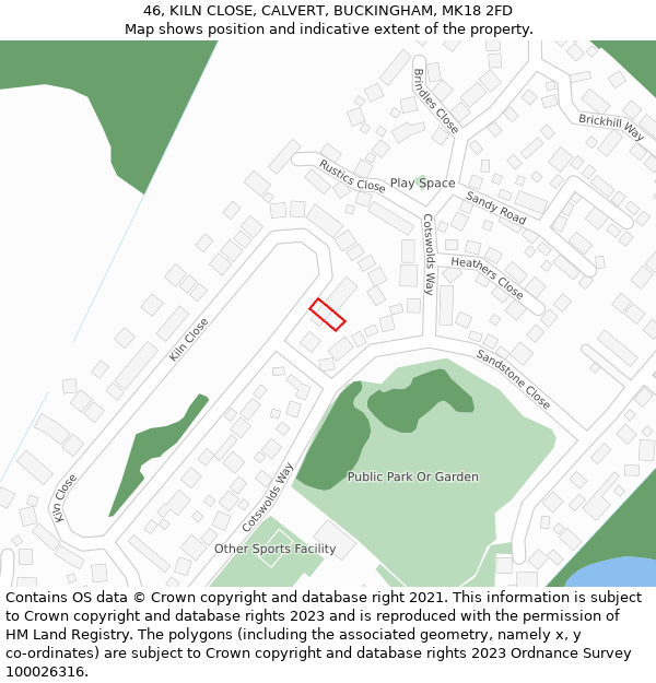 46, KILN CLOSE, CALVERT, BUCKINGHAM, MK18 2FD: Location map and indicative extent of plot