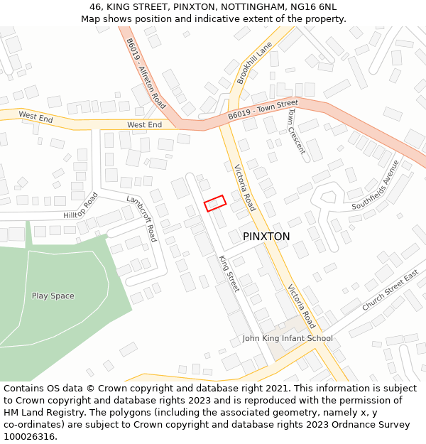 46, KING STREET, PINXTON, NOTTINGHAM, NG16 6NL: Location map and indicative extent of plot