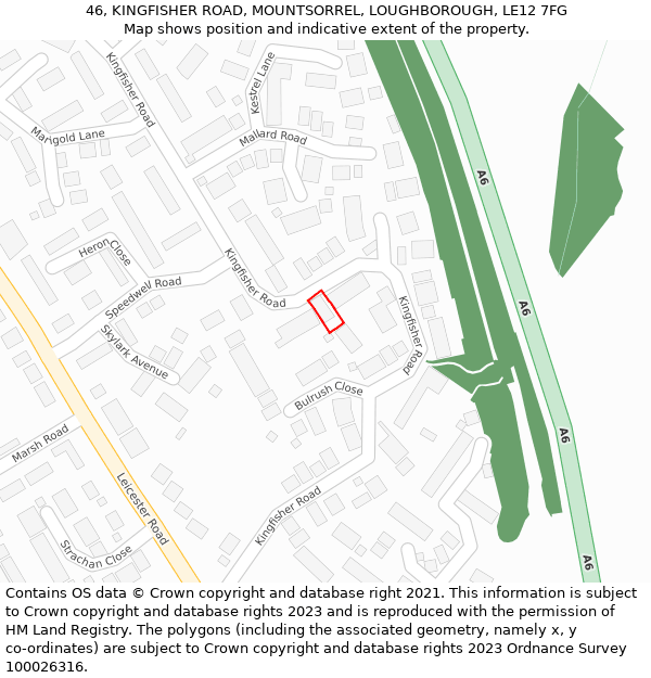 46, KINGFISHER ROAD, MOUNTSORREL, LOUGHBOROUGH, LE12 7FG: Location map and indicative extent of plot