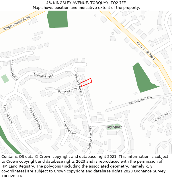 46, KINGSLEY AVENUE, TORQUAY, TQ2 7FE: Location map and indicative extent of plot