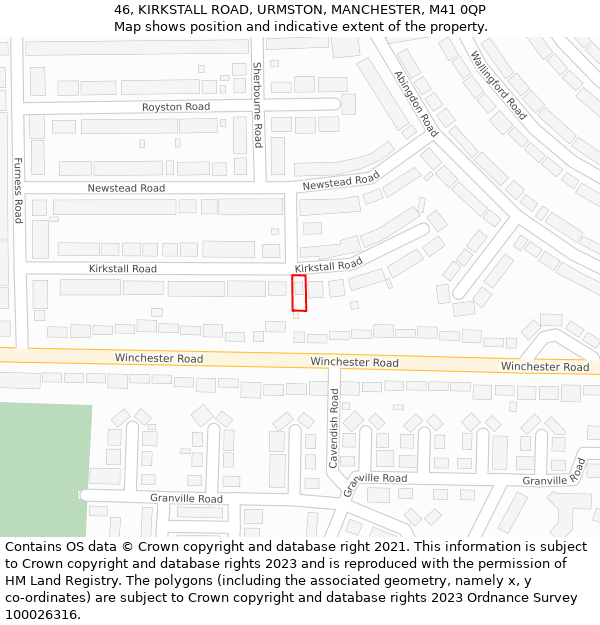 46, KIRKSTALL ROAD, URMSTON, MANCHESTER, M41 0QP: Location map and indicative extent of plot