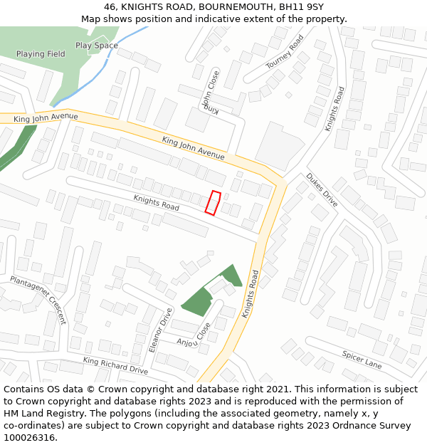 46, KNIGHTS ROAD, BOURNEMOUTH, BH11 9SY: Location map and indicative extent of plot