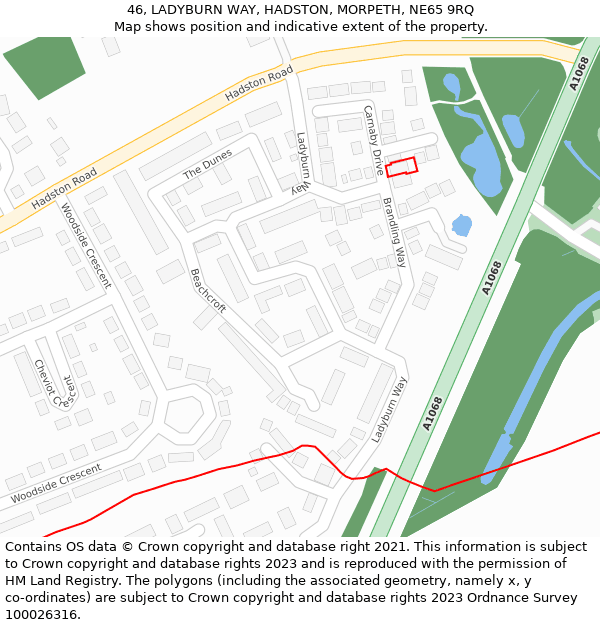 46, LADYBURN WAY, HADSTON, MORPETH, NE65 9RQ: Location map and indicative extent of plot