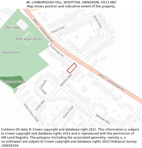 46, LAMBOROUGH HILL, WOOTTON, ABINGDON, OX13 6BZ: Location map and indicative extent of plot