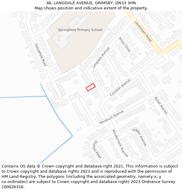 46, LANGDALE AVENUE, GRIMSBY, DN33 3HN: Location map and indicative extent of plot