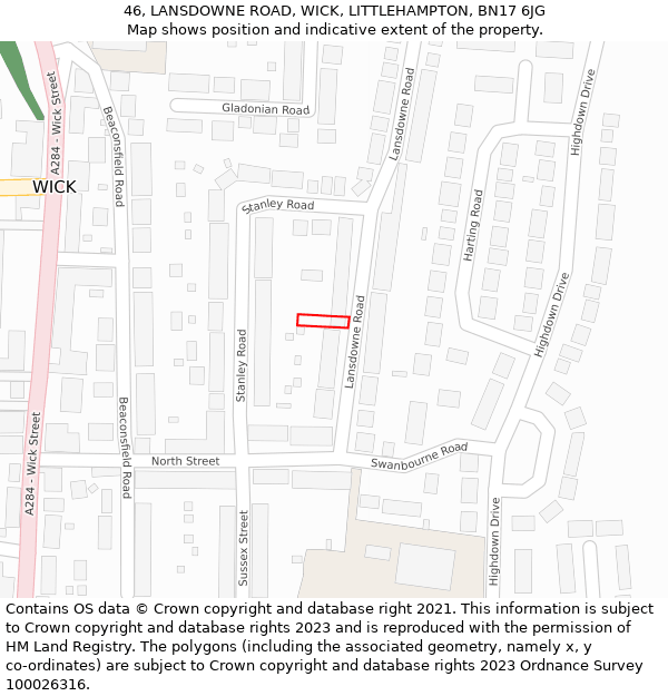 46, LANSDOWNE ROAD, WICK, LITTLEHAMPTON, BN17 6JG: Location map and indicative extent of plot