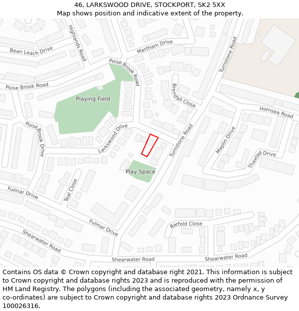 46, LARKSWOOD DRIVE, STOCKPORT, SK2 5XX: Location map and indicative extent of plot