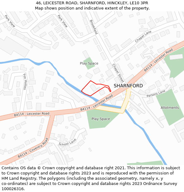 46, LEICESTER ROAD, SHARNFORD, HINCKLEY, LE10 3PR: Location map and indicative extent of plot