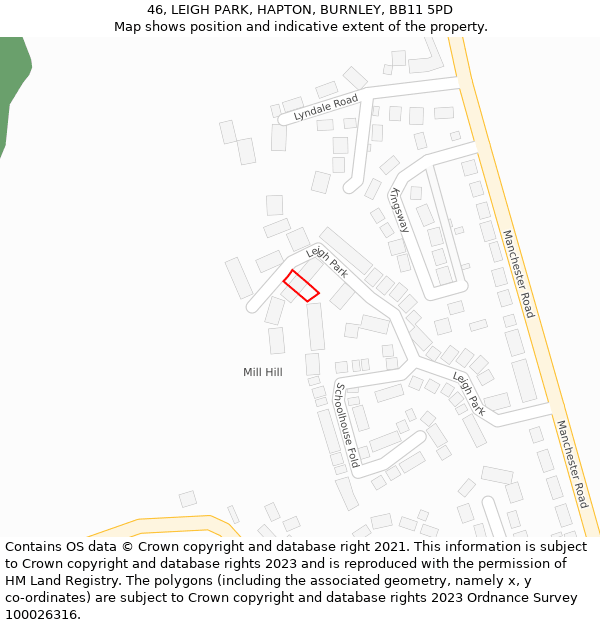 46, LEIGH PARK, HAPTON, BURNLEY, BB11 5PD: Location map and indicative extent of plot
