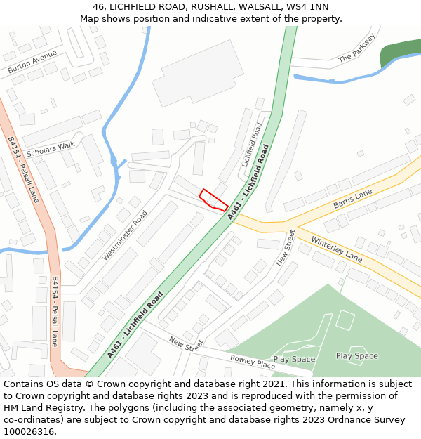 46, LICHFIELD ROAD, RUSHALL, WALSALL, WS4 1NN: Location map and indicative extent of plot