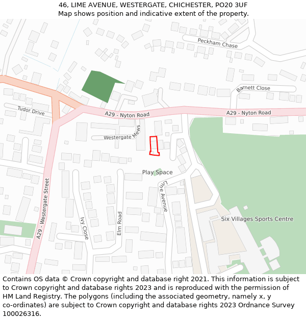 46, LIME AVENUE, WESTERGATE, CHICHESTER, PO20 3UF: Location map and indicative extent of plot