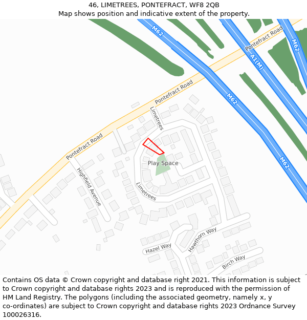 46, LIMETREES, PONTEFRACT, WF8 2QB: Location map and indicative extent of plot