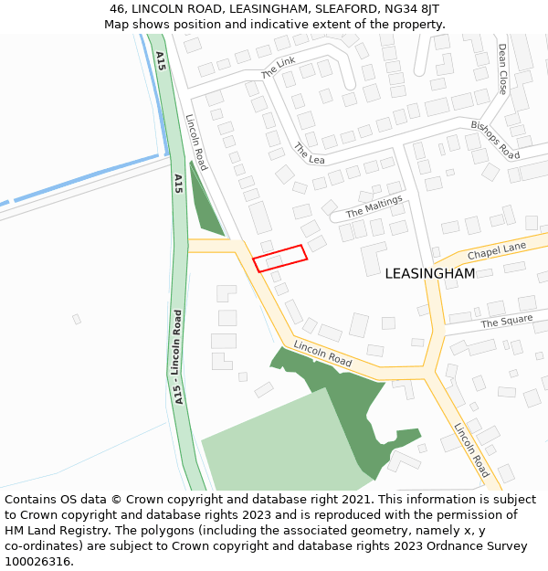 46, LINCOLN ROAD, LEASINGHAM, SLEAFORD, NG34 8JT: Location map and indicative extent of plot