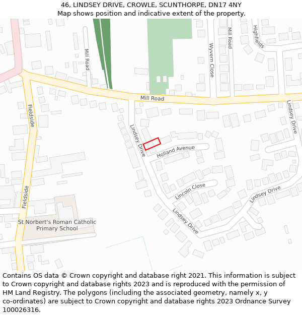 46, LINDSEY DRIVE, CROWLE, SCUNTHORPE, DN17 4NY: Location map and indicative extent of plot