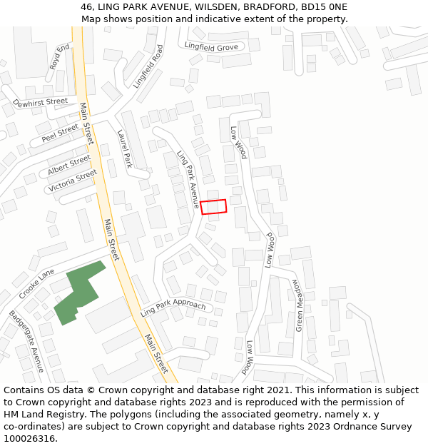 46, LING PARK AVENUE, WILSDEN, BRADFORD, BD15 0NE: Location map and indicative extent of plot