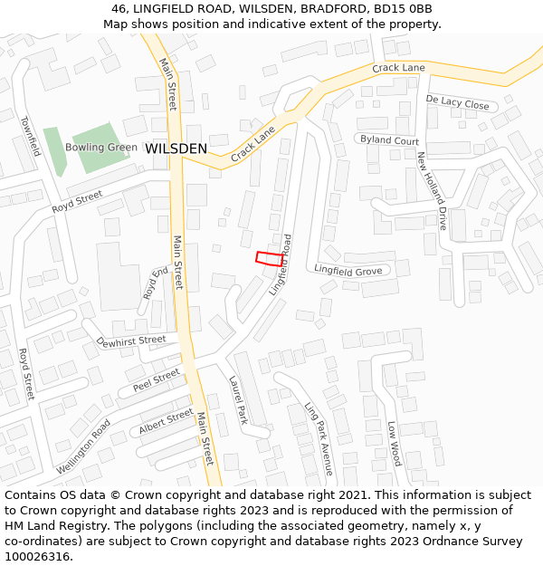 46, LINGFIELD ROAD, WILSDEN, BRADFORD, BD15 0BB: Location map and indicative extent of plot