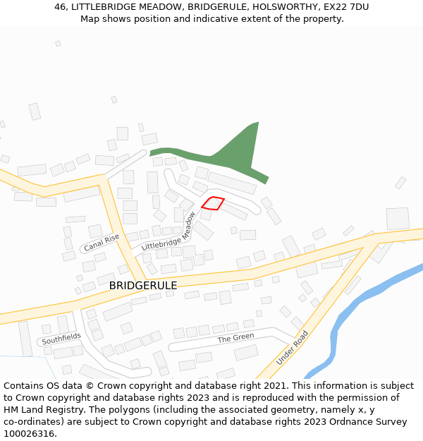 46, LITTLEBRIDGE MEADOW, BRIDGERULE, HOLSWORTHY, EX22 7DU: Location map and indicative extent of plot
