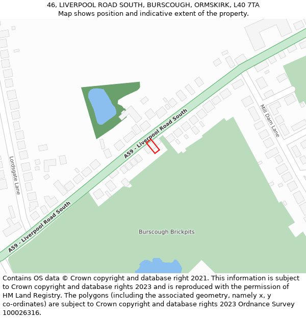 46, LIVERPOOL ROAD SOUTH, BURSCOUGH, ORMSKIRK, L40 7TA: Location map and indicative extent of plot