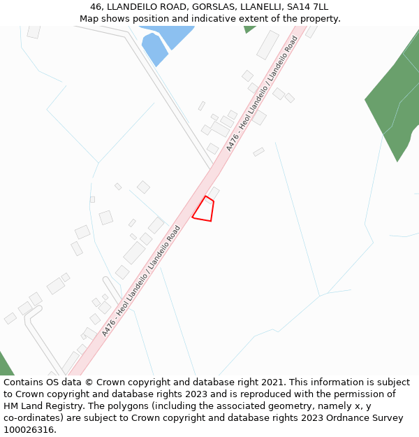 46, LLANDEILO ROAD, GORSLAS, LLANELLI, SA14 7LL: Location map and indicative extent of plot