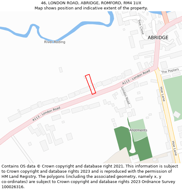 46, LONDON ROAD, ABRIDGE, ROMFORD, RM4 1UX: Location map and indicative extent of plot