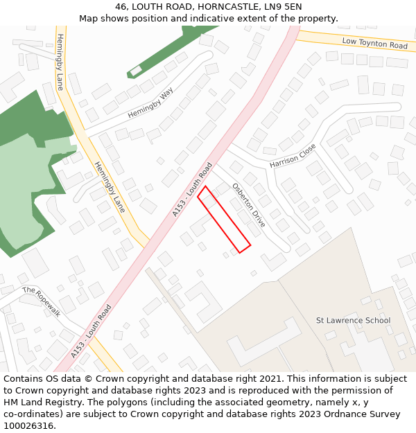 46, LOUTH ROAD, HORNCASTLE, LN9 5EN: Location map and indicative extent of plot