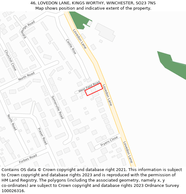 46, LOVEDON LANE, KINGS WORTHY, WINCHESTER, SO23 7NS: Location map and indicative extent of plot