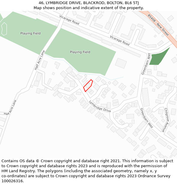 46, LYMBRIDGE DRIVE, BLACKROD, BOLTON, BL6 5TJ: Location map and indicative extent of plot