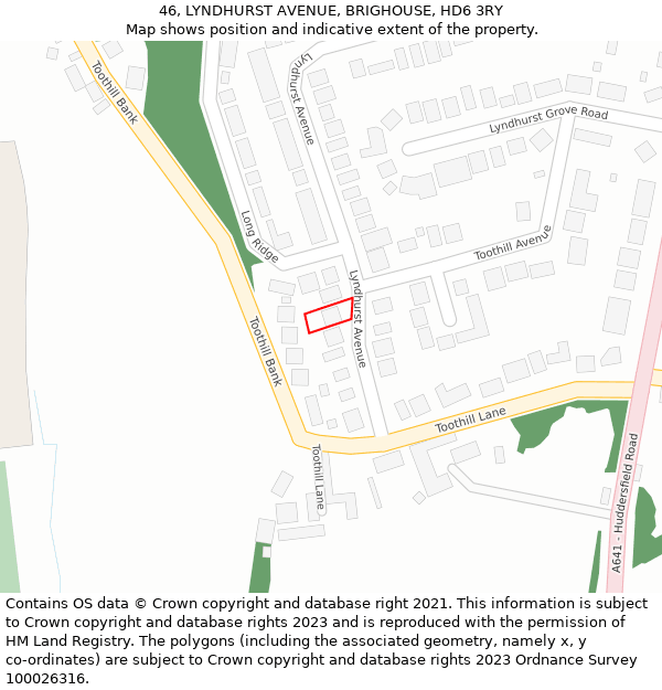 46, LYNDHURST AVENUE, BRIGHOUSE, HD6 3RY: Location map and indicative extent of plot