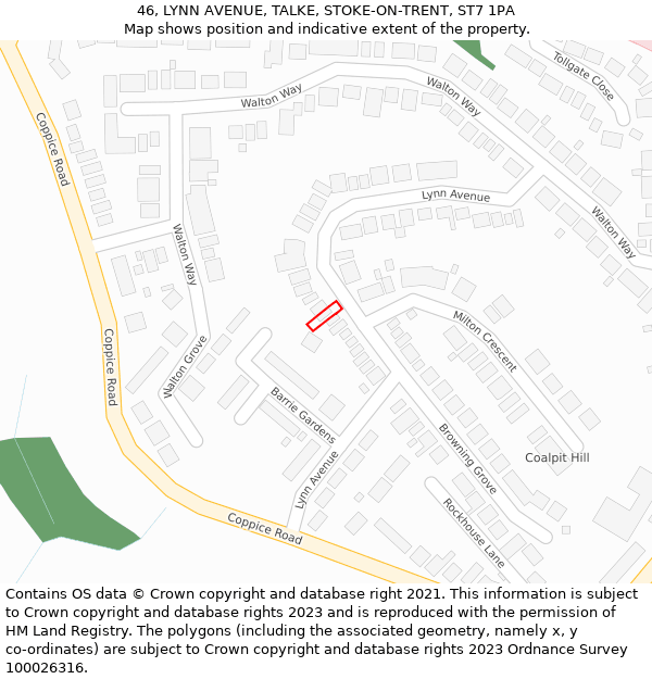 46, LYNN AVENUE, TALKE, STOKE-ON-TRENT, ST7 1PA: Location map and indicative extent of plot