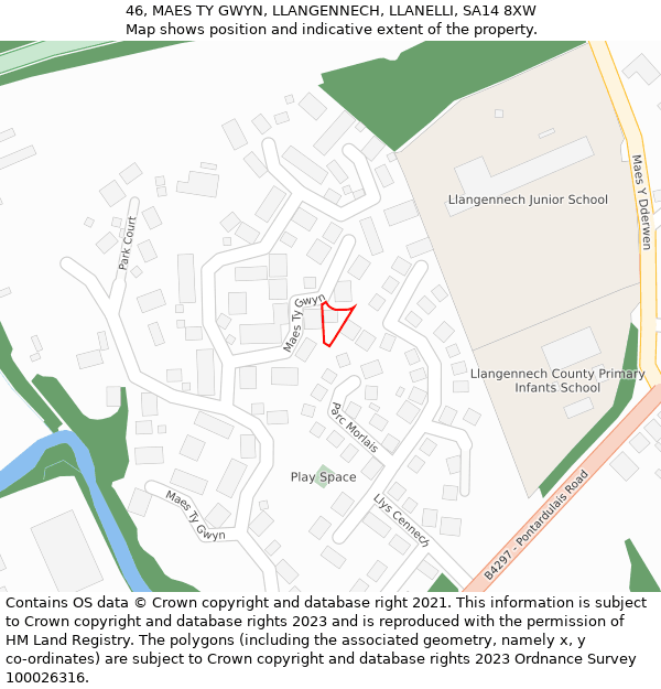 46, MAES TY GWYN, LLANGENNECH, LLANELLI, SA14 8XW: Location map and indicative extent of plot