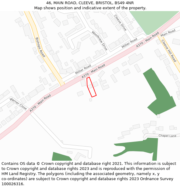 46, MAIN ROAD, CLEEVE, BRISTOL, BS49 4NR: Location map and indicative extent of plot