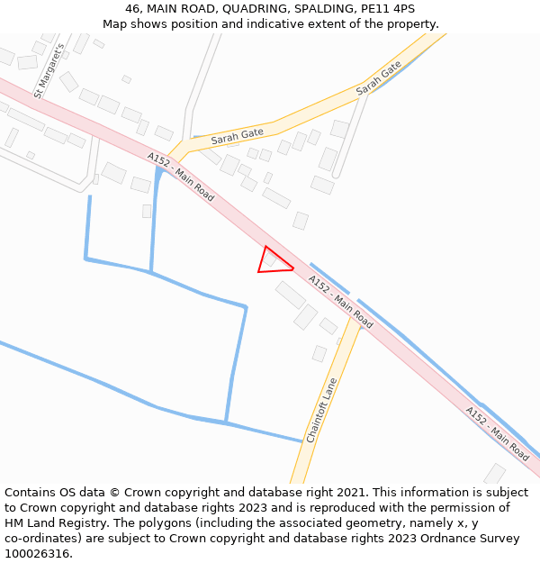 46, MAIN ROAD, QUADRING, SPALDING, PE11 4PS: Location map and indicative extent of plot