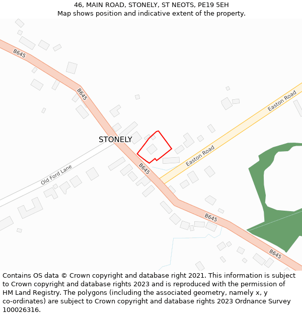 46, MAIN ROAD, STONELY, ST NEOTS, PE19 5EH: Location map and indicative extent of plot