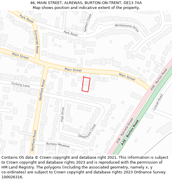 46, MAIN STREET, ALREWAS, BURTON-ON-TRENT, DE13 7AA: Location map and indicative extent of plot