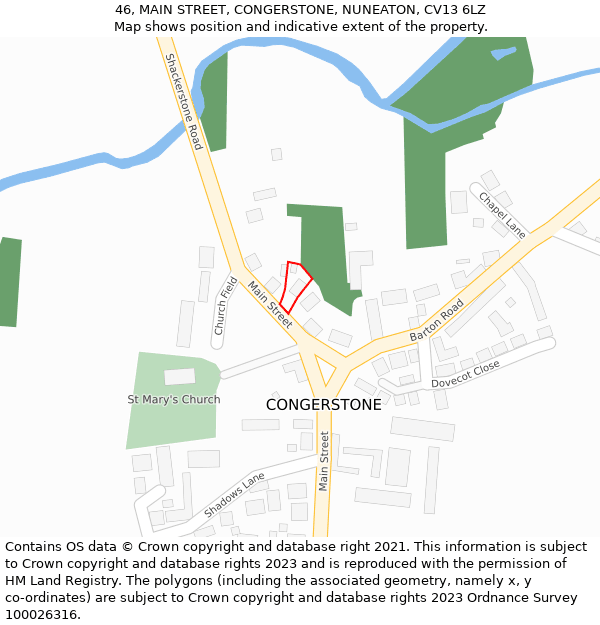 46, MAIN STREET, CONGERSTONE, NUNEATON, CV13 6LZ: Location map and indicative extent of plot