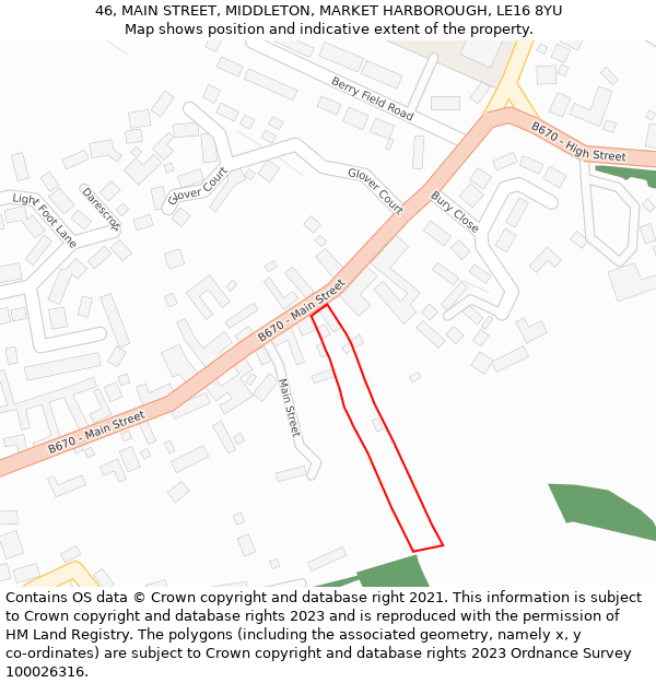 46, MAIN STREET, MIDDLETON, MARKET HARBOROUGH, LE16 8YU: Location map and indicative extent of plot