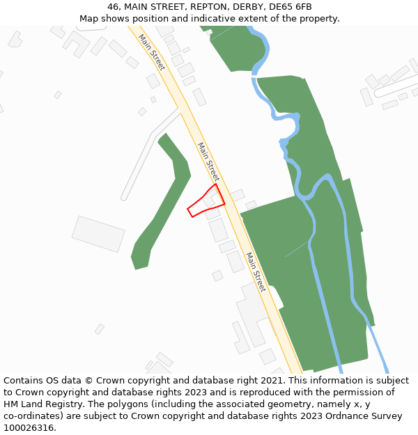 46, MAIN STREET, REPTON, DERBY, DE65 6FB: Location map and indicative extent of plot