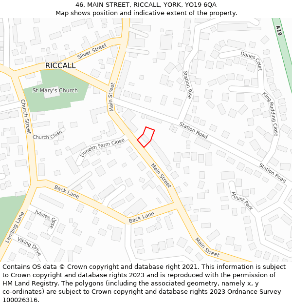 46, MAIN STREET, RICCALL, YORK, YO19 6QA: Location map and indicative extent of plot