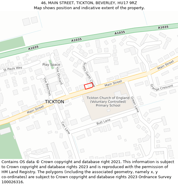 46, MAIN STREET, TICKTON, BEVERLEY, HU17 9RZ: Location map and indicative extent of plot