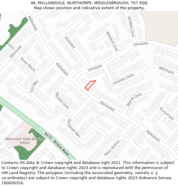 46, MALLOWDALE, NUNTHORPE, MIDDLESBROUGH, TS7 0QQ: Location map and indicative extent of plot